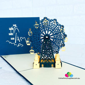 Handmade Royal Blue Ferris Wheel 3D Pop Up Card - Online Party Supplies