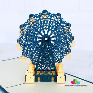 Handmade Royal Blue Ferris Wheel 3D Pop Up Card - Online Party Supplies