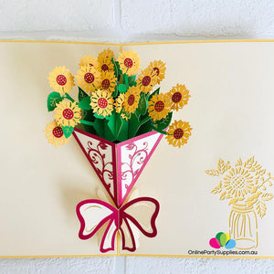 Handmade Sunflower Bouquet 3D Pop Up Card - Online Party Supplies