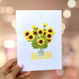 Handmade Sunflower Bouquet in White Vase 3D Pop Up Card