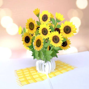 Handmade Sunflower Bouquet in White Vase 3D Pop Up Card