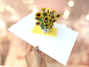Handmade Sunflower Bouquet in White Vase 3D Pop Up Card