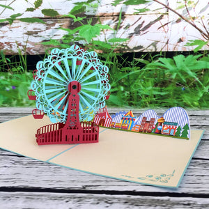 Handmade Turquoise Ferris Wheel 3D Pop Up Card - Online Party Supplies
