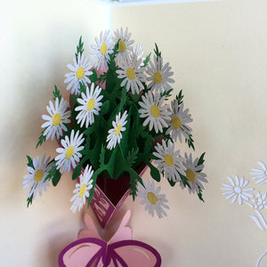 Handmade White Daisy Bouquet 3D Pop Up Card - Online Party Supplies