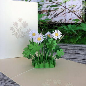 Handmade White Daisy Clover 3D Pop Up Card - Online Party Supplies