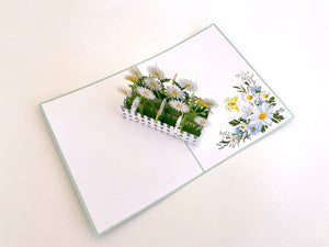 Handmade White English Daisy Garden 3D Pop Up Greeting Card - Mother's Day, Valentine's Day Pop Up Cards - Wedding Invitations