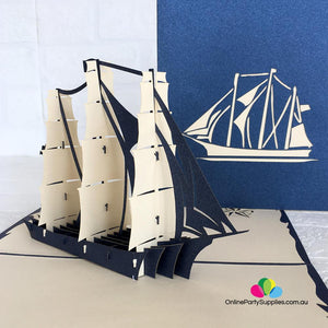 Handmade White Sailing Boat Pop Up Card - Online Party Supplies