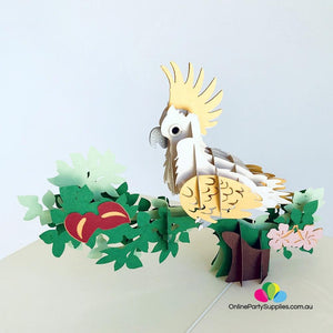 Handmade Yellow White Cockatoo Pop Up Greeting Card - Online Party Supplies