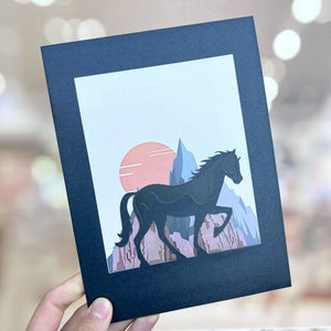 ZANE Spirit Dark Brown Horse Standing on a Green Field Pop Up Card