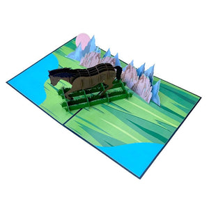 ZANE Spirit Dark Brown Horse Standing on a Green Field Pop Card