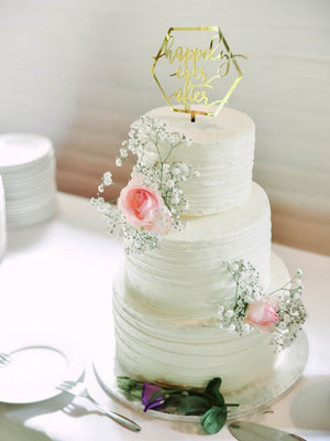 Online Party Supplies Australia Acrylic Gold Mirror Geometric Hexagon 'Happily Ever After' Cake Topper