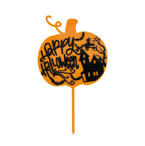Acrylic Black & Orange Happy Halloween Cake Topper - Laser Cut Happy Halloween Cake Decorations