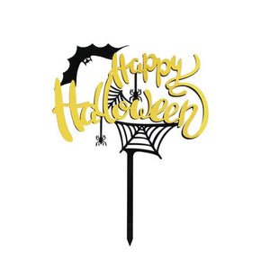 Acrylic Black & Orange Happy Halloween Cake Topper - Laser Cut Happy Halloween Cake Decorations