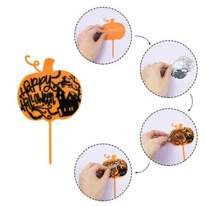 Acrylic Black & Orange Happy Halloween Cake Topper - Laser Cut Happy Halloween Cake Decorations