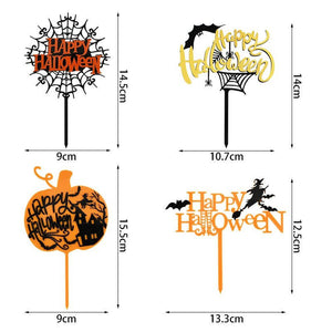 Acrylic Black & Orange Happy Halloween Cake Topper - Laser Cut Happy Halloween Cake Decorations