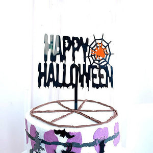 Acrylic Black & Orange Happy Halloween Cake Topper - Laser Cut Happy Halloween Cake Decorations