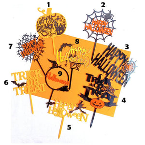 Acrylic Black & Orange Happy Halloween Cake Topper - Laser Cut Happy Halloween Cake Decorations
