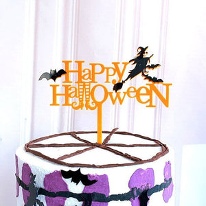Acrylic Black & Orange Happy Halloween Cake Topper - Laser Cut Happy Halloween Cake Decorations