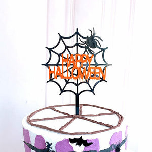 Acrylic Black & Orange Happy Halloween Cake Topper - Laser Cut Happy Halloween Cake Decorations