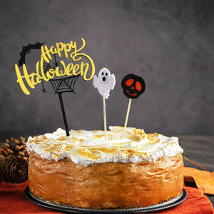 Acrylic Black & Orange Happy Halloween Cake Topper - Laser Cut Happy Halloween Cake Decorations