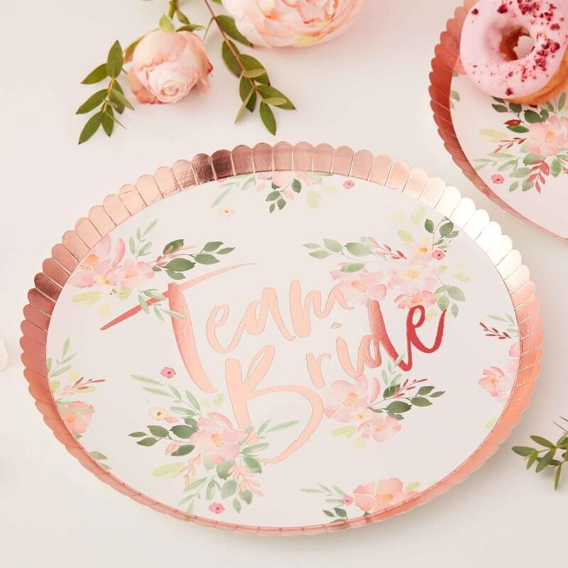 Ginger Ray Hen Party Floral 'team BRIDE' Paper Plate 8 Pack