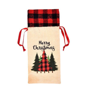 Hessian Merry Christmas Bottle Cover - xmas trees