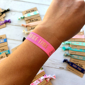 Rose Gold Print Hot Pink Bride Tribe Hair Tie Bridal Wristband for Hen Bachelorette Party Bridesmaids gifts