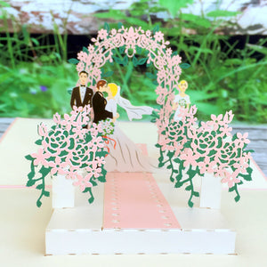 Handmade Classic Pink Wedding With Bridesmaid and Best man 3D Pop Up Card Wedding Invitations