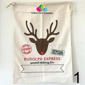 Jumbo Natural Cotton Christmas Santa Claus Drawstring Canvas Sack Bag for Kids - Online Party Supplies