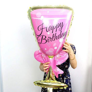 37" Jumbo Pink Happy Birthday Wine Goblet Glass Shaped Foil Balloon