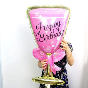 37" Online Party Supplies Jumbo Pink Happy Birthday Wine Goblet Glass Shaped Foil Balloon