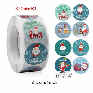 Paper Merry Christmas Round Sticker 50 Pack - 8 Designs