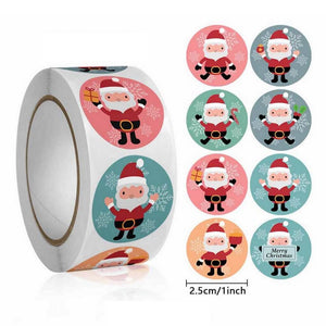 Round Paper Christmas Santa Claus Sticker 50 Pack - 8 Designs