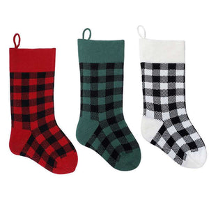 Large Knitted Vintage Check Pattern Christmas Santa Hanging Stocking - Xmas Home & Wall Decorations