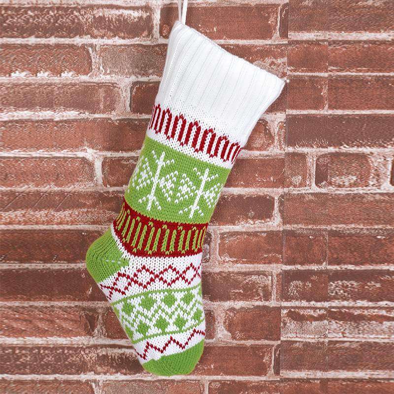 Large Knit Traditional Pattern Christmas Santa Hanging Stocking - Xmas Home & Wall Decorations