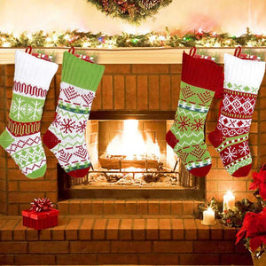 Large Knit Traditional Pattern Christmas Santa Hanging Stocking - Xmas Home & Wall Decorations