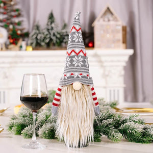 Knitted Traditional Scandinavian Faceless Gnome Christmas Wine Bottle Cover