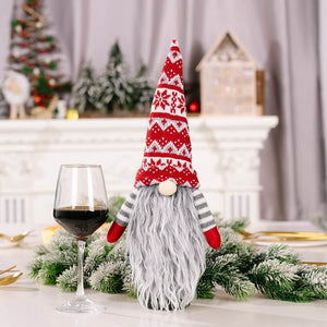 Cute Christmas Santa gnome bottle cover wool and faux fur design
