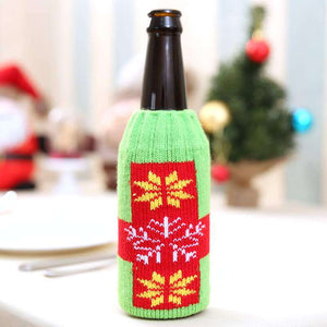 Knitted Christmas Bottle Stubby Holder - Snowflakes