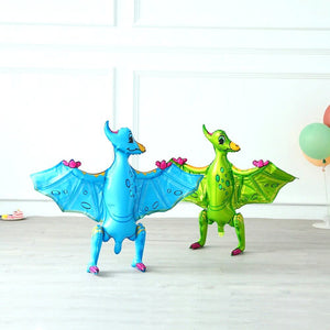 Large 4D Standing Green blue Pteranodon Dinosaur Foil Balloon