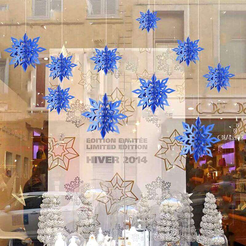 3D Dark Blue Glitter Christmas Snowflake Paper Hanging Ornament 6 Pack
