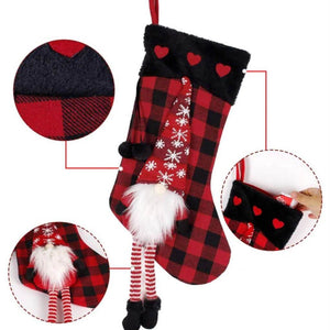 Large Felt Checkered Pattern Christmas Woodland Santa Claus Stocking
