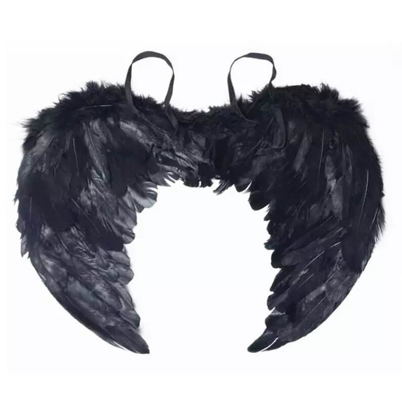 Large Fluffy Black Feather Devil Costume Wings