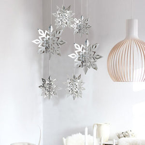 3D Metallic Silver Christmas Snowflake Paper Hanging Ornament 6 Pack