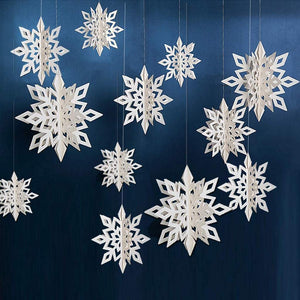 White Glitter Christmas Snowflake Paper Hanging Ornament 6 Pack