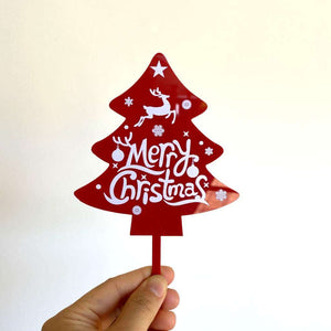 Acrylic Red Christmas Tree Merry Christmas Cake Topper