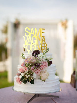 gold mirror acrylic SAME PENIS FOREVER stag bachelor party cake topper