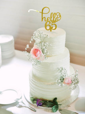Gold Mirror Acrylic Hello 65 Birthday Cake Topper