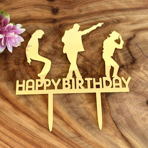 Gold Mirror Acrylic Happy Birthday Script Dancers Cake Topper