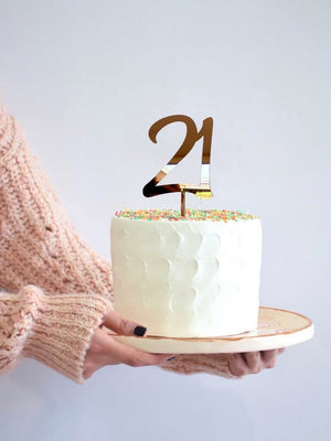Acrylic Rose Gold Mirror Number 21 Birthday Cake Topper